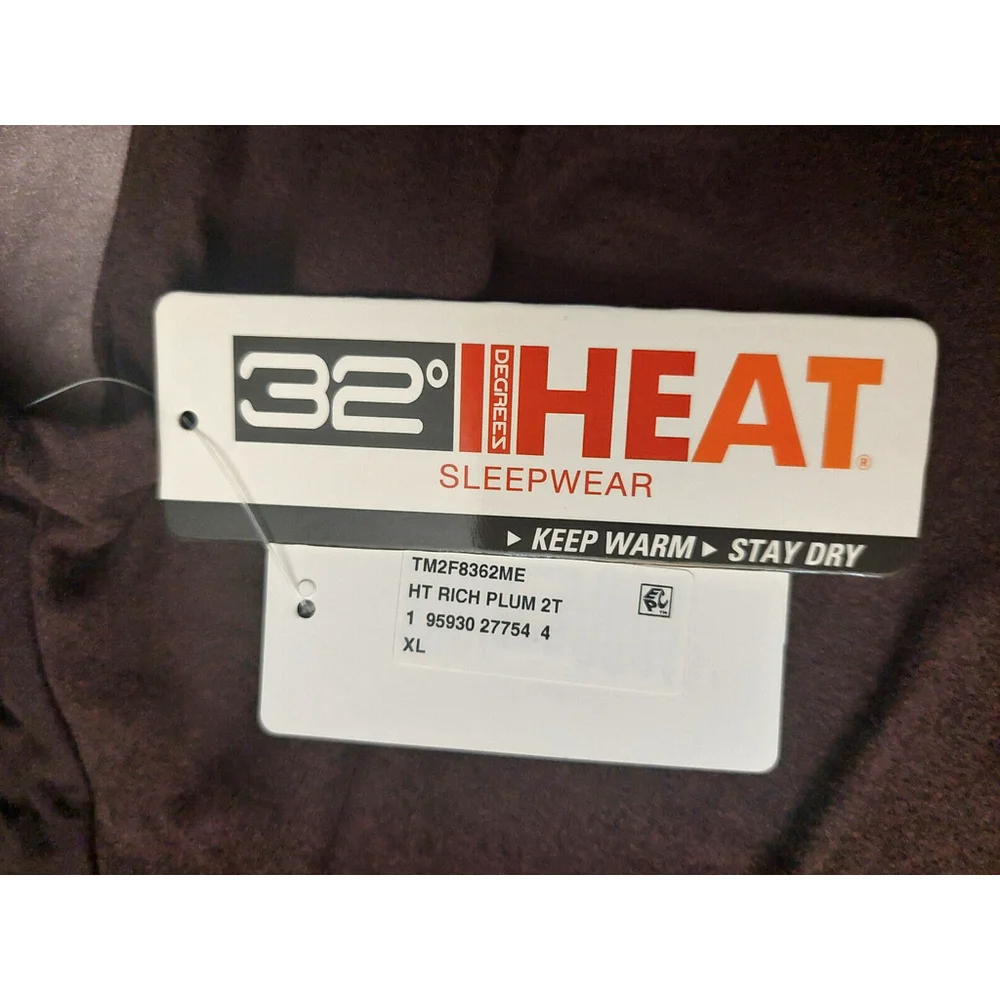 32 Degrees Mens Heat Raglan Sleeve Sleep Shirt Plum XL
